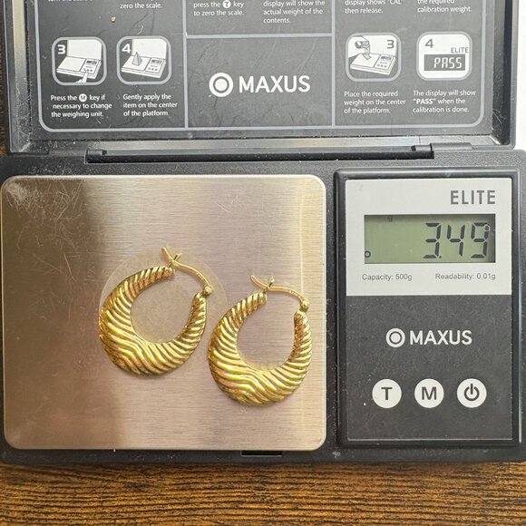 VTG Gold Over Sterling Silver 925 Puffed Textured Hoop Earrings Size 1" Length - Picture 9 of 10